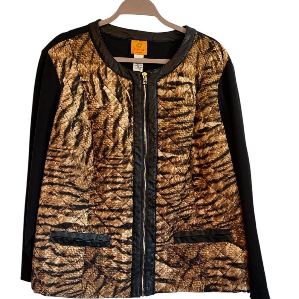 Ruby Rd. Black and Brown Animal Print Jacket